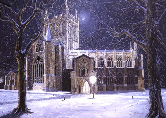 Hereford Cathedral, Floodlit at Night, 1994 (oil on board)  von Huw S.  Parsons