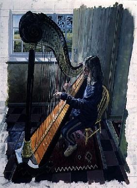 Sian James, Harpist, 1994 (oil on board) 