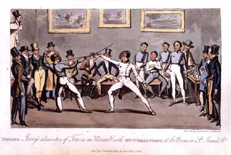 Fencing: Jerry's admiration of Tom in an `Assault' with Mr O'Shaunessy, at the rooms in St. James's von I. Robert & George Cruikshank