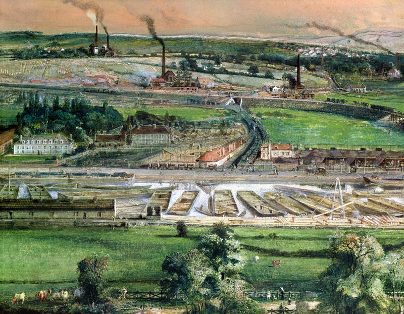Industrial landscape in the Blanzy coal field, Saone-et-Loire, c.1860 (w/c on paper) (detail of 1573 von Ignace Francois Bonhomme