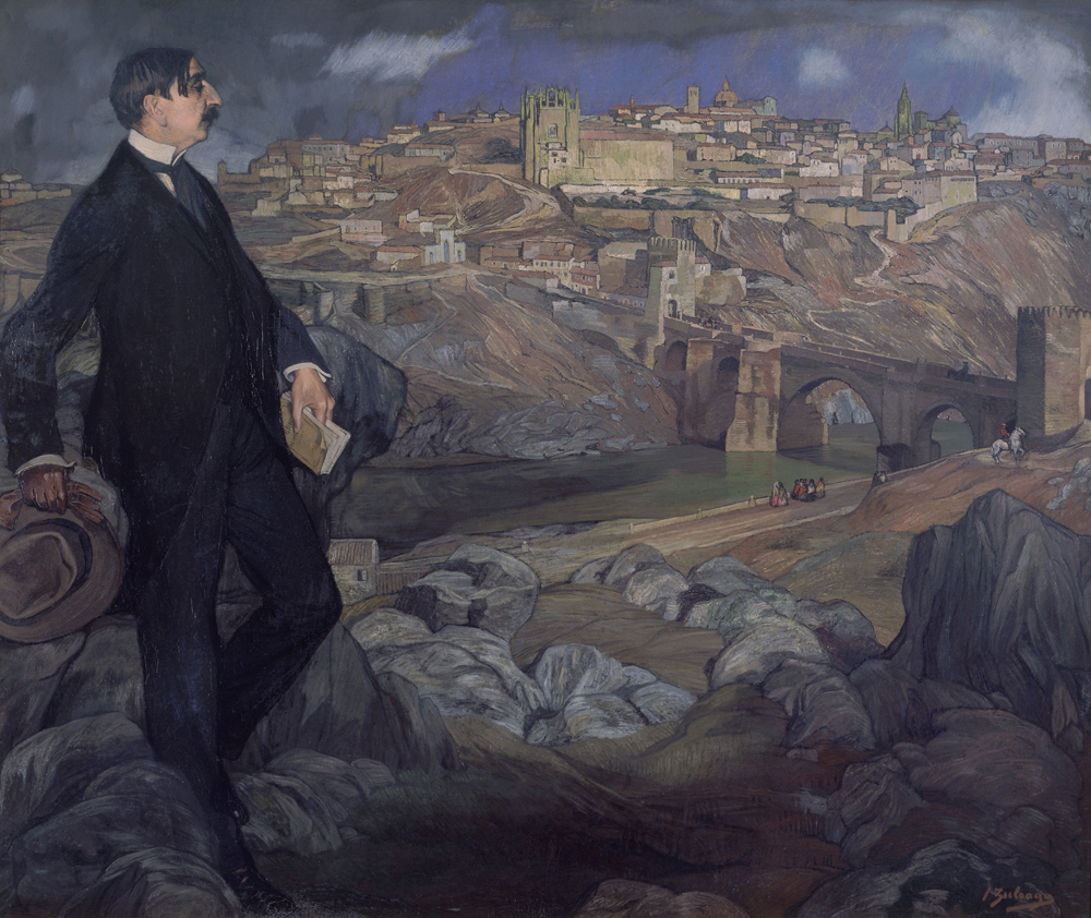 Maurice Barres mit Toledo im Hintergrund von Ignazio Zuloaga