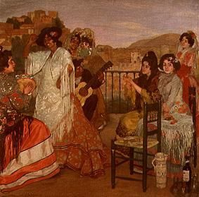 Zigeunerinnen auf einer Terrasse in Granada. von Ignazio Zuloaga