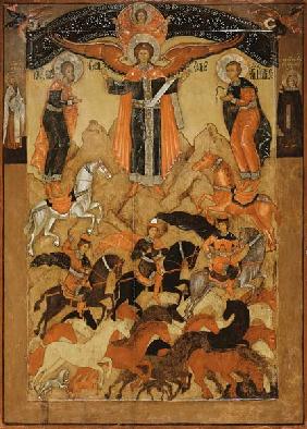 Die hll. Florus u.Laurus mit dem Erzengel Michael, unten Pferde mit den Stallknechten Speusippos,Ele