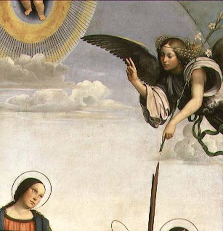 Annunciation and Saints, detail of the Archangel Gabriel von Il Francia