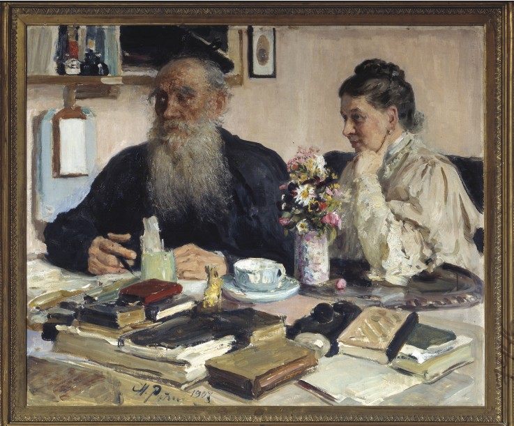 Der Schriftsteller Leo Tolstoi mit seiner Frau in Jasnaja Poljana von Ilja Jefimowitsch Repin