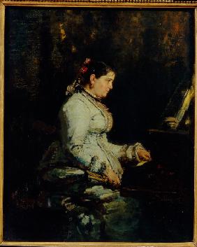 Frau am Stutzflügel 1880