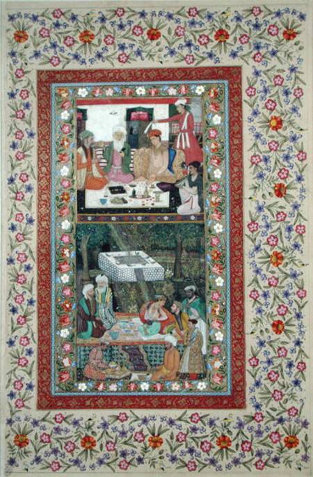 Ms E-14 Reading Verse and a Banquet in a Garden from a Moraqqa von Indian School