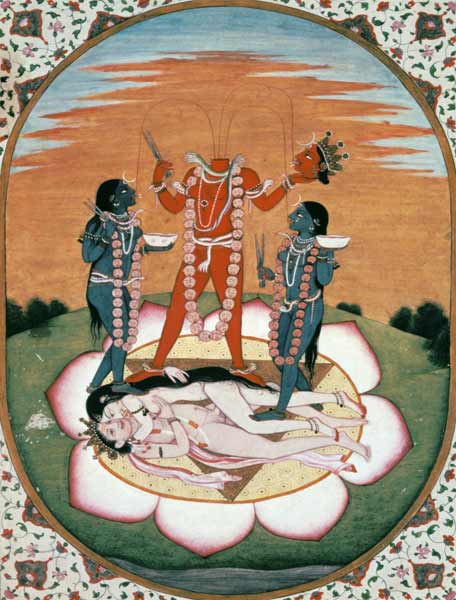 Icon of Chinnamasta, the Mahavidya arising from the joined bodies of the Originating Couple, Kangra, von Indian School