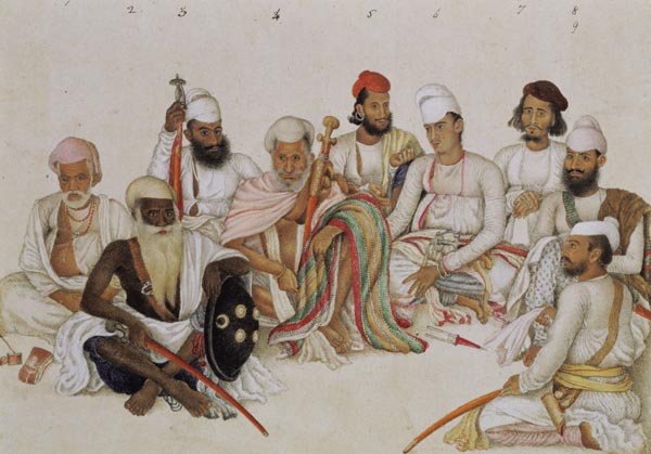 Nine courtiers and servants of the Raja Patiala, c.1817 (pencil & gouache on paper) von Indian School