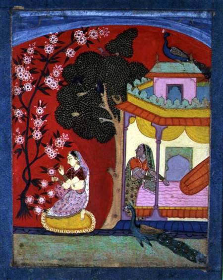 A Lady Plucking Blossoms, Southern Rajasthan or Deccan von Indian School