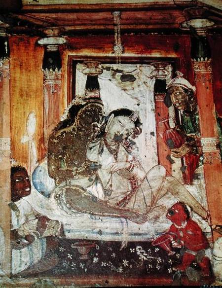A Princely Couple in a Palace from the interior of Cave 17 von Indian School
