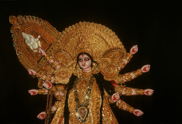 Statue of goddess Durga at Durja Pooja festival (mixed media)  von Indian School