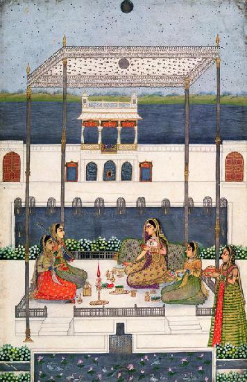 Evening party in the garden of a Mughal Palace, Lucknow or Murshidabad, West Bengal 1760
