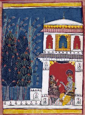 Krishna and a lady in a pavilion c.1660