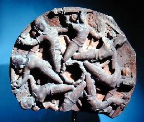 Ceiling roundel with eight inter-linked armed warriors, South Rajasthan
