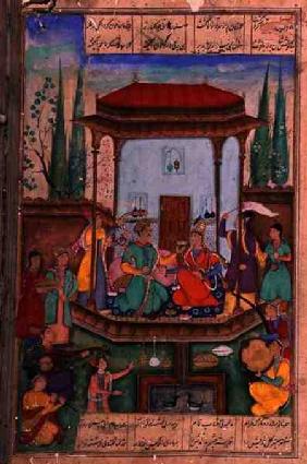 Iskandar Enthroned, folio 88a, from 'The Mirror of Alexander', written by Amir Khusrau Dihlavi (1253 1600