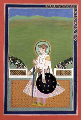 A Prince standing on a Terrace, Indian Mughal 19th centu