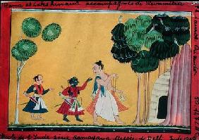 Rama and Lakshmana accompanied by Visvamitra, from the Ramayana c.1750