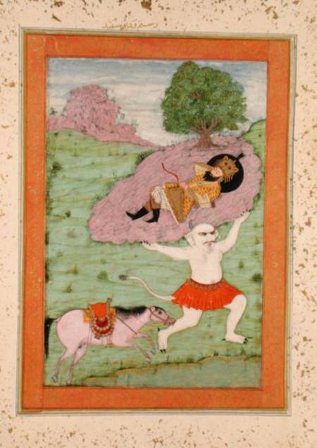 The White Demon carrying off the sleeping Rustam, illustration from the 'Shahnama' (Book of Kings), von Indian School