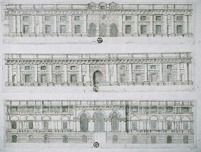 Palazzo del Te, Mantua designed by Giulio Romano, drawing of 3 facades drawing of