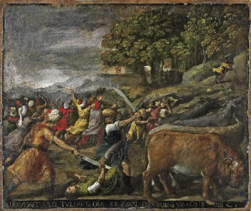 Acht Darstellungen aus dem Leben des Hiob: Der Raub der Herde von Ippolito (genannt Scarsellino) Scarsella