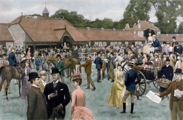 Tattersall's, Newmarket, pub. by I.P. Mendoza, 1890 (photogravure, with hand colouring) von Isaac J. Cullin