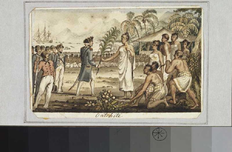'Oatehite'. Aus: Die Reisen des Captain Cook. von Isaac Robert Cruikshank