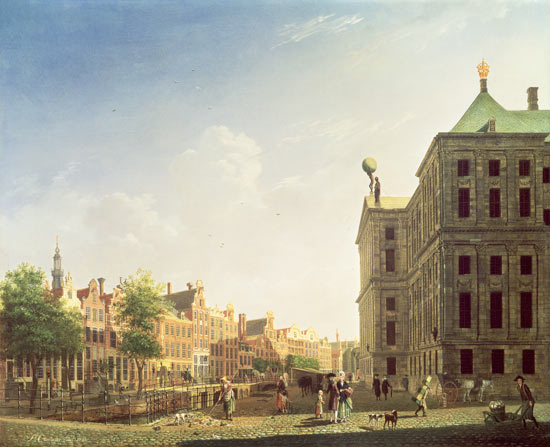 A View along the Nieuwezijds Voorburgwal in Amsterdam showing the back of the Royal Palace von Isaak Ouwater