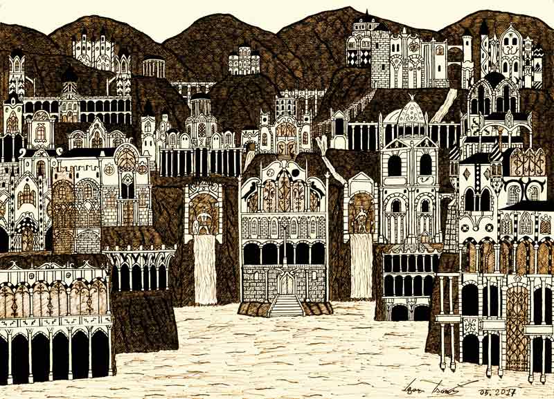 Deus die Stadt der Götter in Sepia-Creme von Igor Isanto
