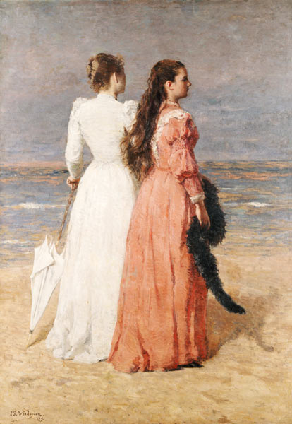 Elegant gekleidete Damen am Strand von Isidor Verheyden