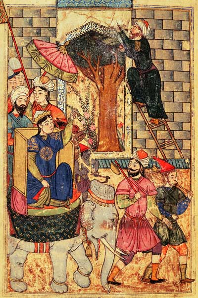 Fol.110 The Sultana leaving the palace, from ''The Book of Kalilah and Dimnah'' (ink and opaque w/c  von Islamic School