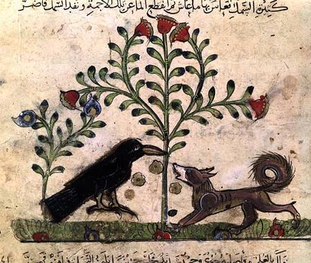 The Fox and the Crow, illustration from 'The Fables of Bidpai' von Islamic School