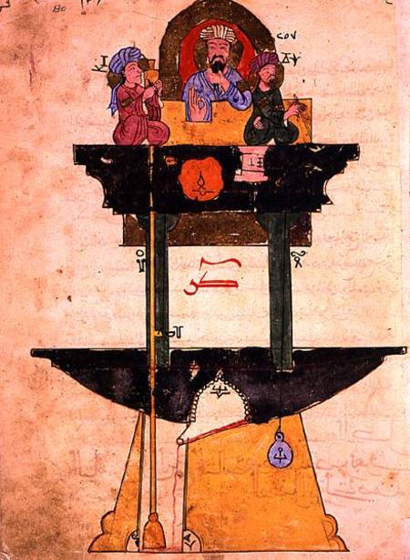 Water clock with automated figures, from 'Treaty on Mechanical Procedures' by Al-Djazari von Islamic School