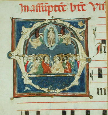 Historiated initial 'G' depicting the Assumption of the Virgin (vellum) von Scuola pittorica italiana