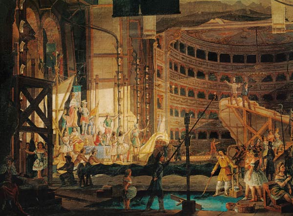 Vorbereitende Szenerie in einem Theater  von Scuola pittorica italiana