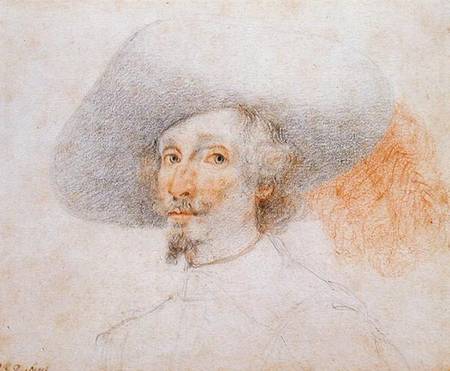 Head of man wearing a large plumed hat von Scuola pittorica italiana