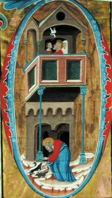 Historiated initial 'D' depicting scenes from the Legend of a Saint, late 14th century, (vellum) von Scuola pittorica italiana