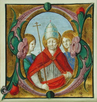 Historiated initial 'S' depicting St. Gregory and two Saints (vellum) von Scuola pittorica italiana