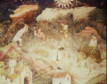 The Month of December, detail of men cutting down trees von Scuola pittorica italiana
