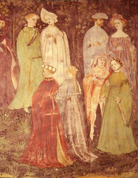 The Month of June, detail of noblemen and women walking von Scuola pittorica italiana