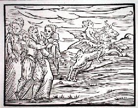 Witch astride a diabolical goat, copy of an illustration from 'Compendium Maleticarum' by Mr F Guacc published