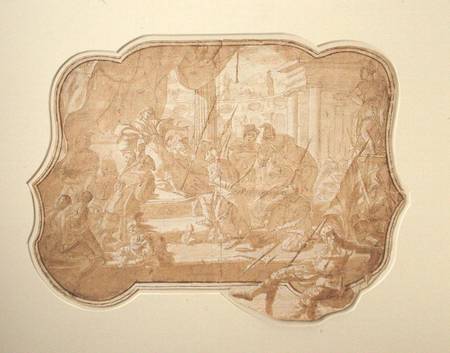 A Venetian scene of a bound princess brought before a ruler (ink, brown wash & pencil on von Scuola pittorica italiana