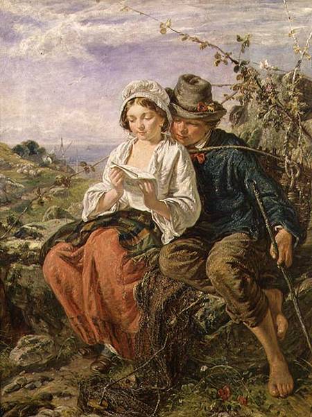 A Wood Gatherer and a Girl Reading von Scuola pittorica italiana
