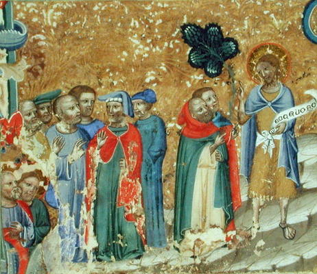 St. John the Baptist Preaching (vellum) von Italian School, (14th century)