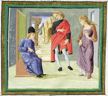 Man and woman before their judge, from 'Decretum Gratiani' (vellum) von Italian School, (15th century)