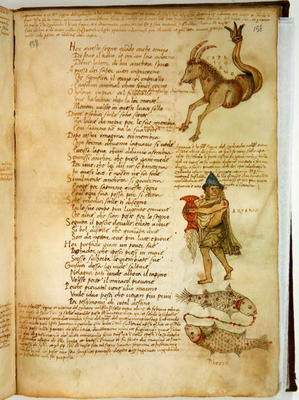 Ms Ital 483 P.4.7 f.158r Capricorn, Aquarius and Pisces, from the 'Dittamondo' by Fazio degli Uberti von Italian School, (15th century)