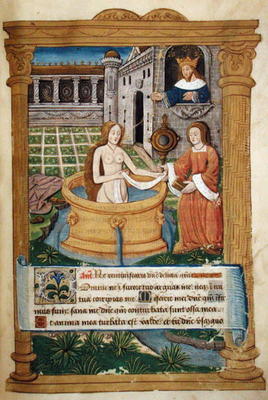 Ms Lat 623 P.6.23 f.49r David and Bathsheba, from the 'Office of the Virgin' (vellum) von Italian School, (15th century)