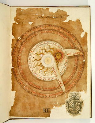 Ms Lat 696 W.8.20 fol.1r Sundial calendar, from 'Liber Physiognomiae', c.1440 (vellum) von Italian School, (15th century)