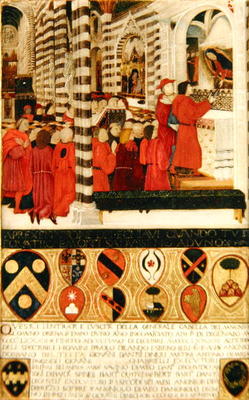 The Keys of Siena Given to the Virgin, 1483 (oil on panel) von Italian School, (15th century)