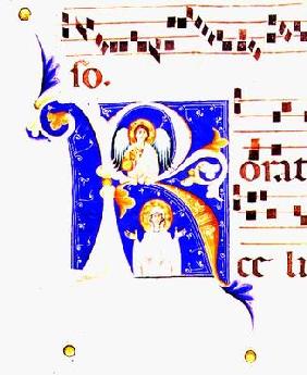 P 23 V Historiated initial 'R' depicting an angel and a female saint (vellum) 1833
